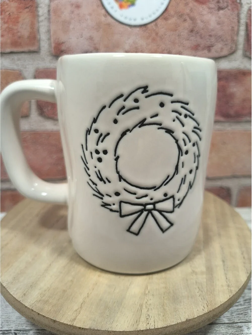 Rae Dunn Magenta Artisan Collection Coffee  Tea Mug Holly Jolly Christmas Wreath